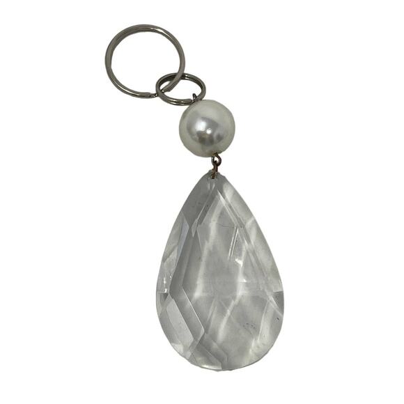 Vintage Crystal & Pearl 5" Keychain Purse Backpack Charm Fob - Picture 1 of 4